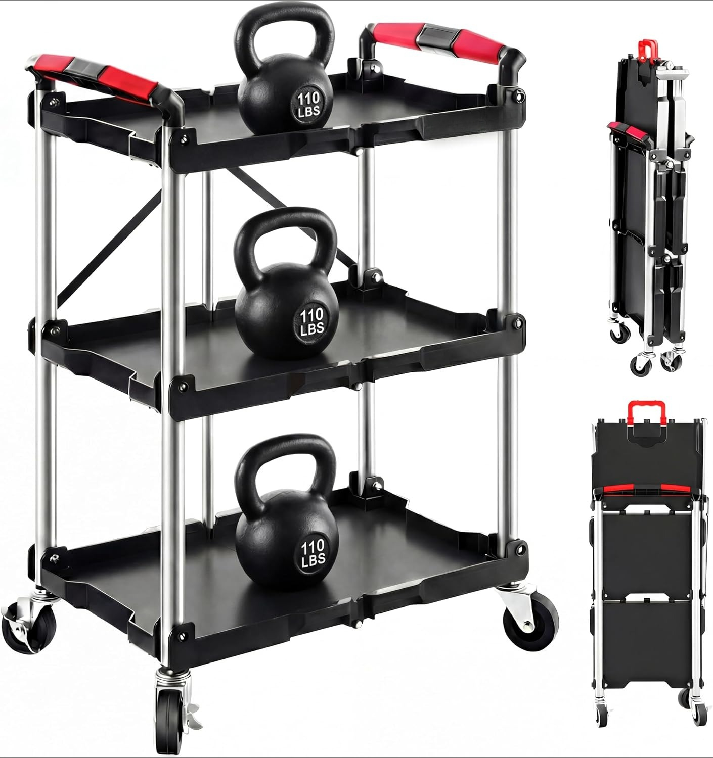 3-Shelf Foldable Rolling Utili - Tools For Garage Workshop 评论和价格