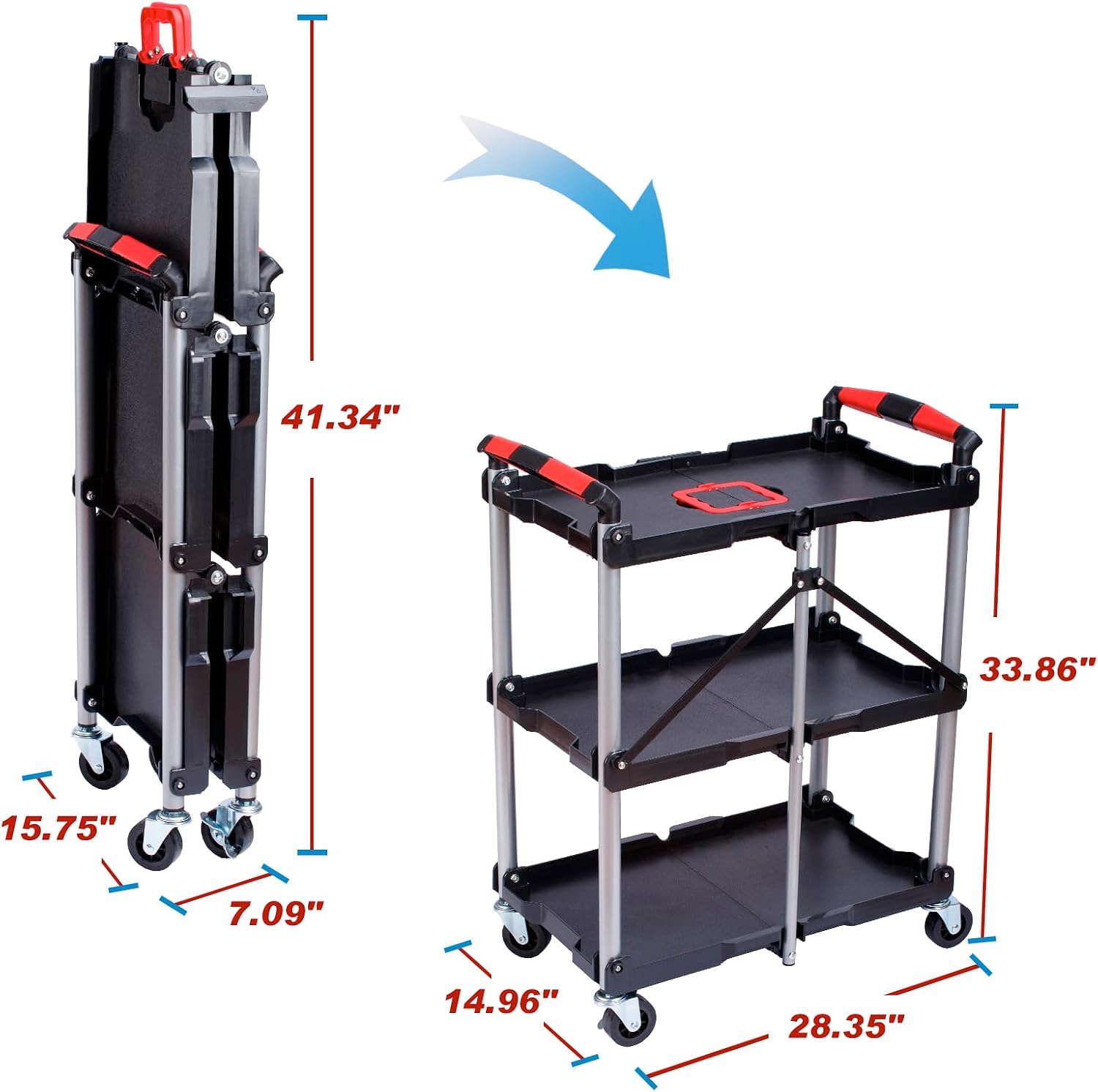 3-Shelf Foldable Rolling Utili - Tools For Garage Workshop 评论和价格